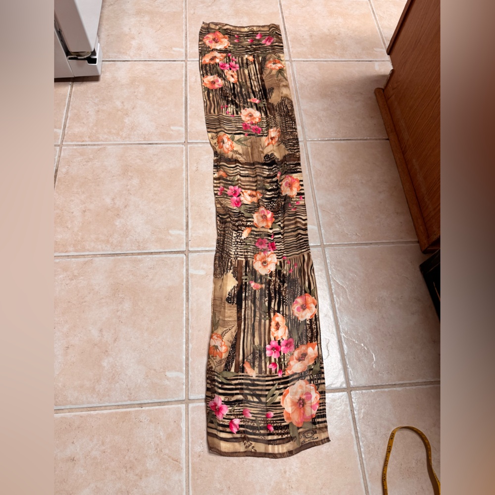 Oscar de la Renta Floral Scarf with Pink and Orange Accents